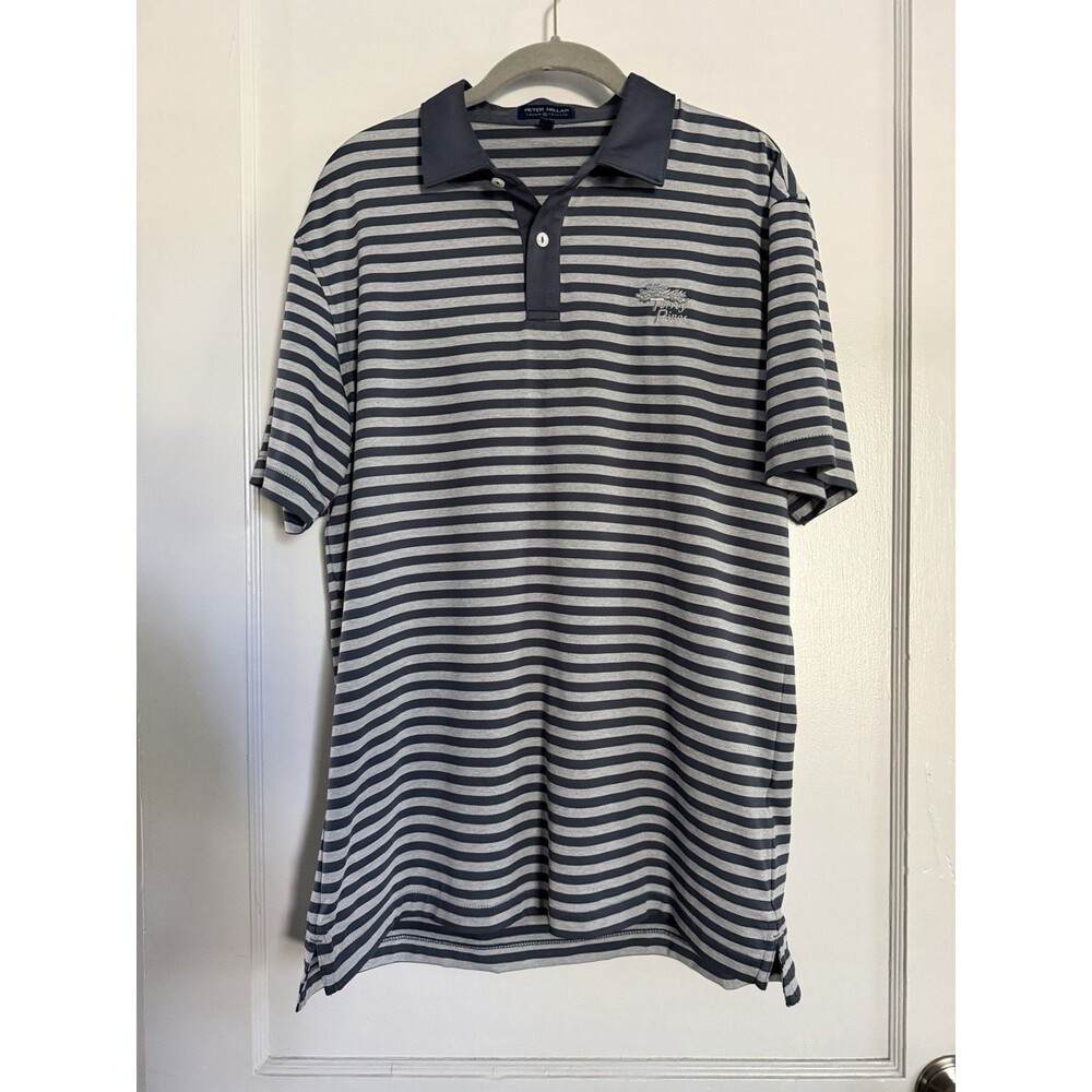 Peter Millar Crown Crafted Torrey Pines Polo Mens M Gray Striped Golf 2021